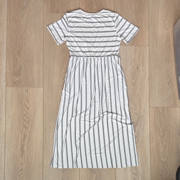 Pinkblush White + Heather Grey Striped Maternity Midi Dress, Summer Sundress - Picture 9 of 9